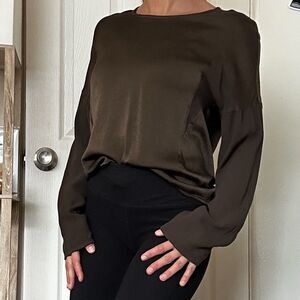 Vintage Ghost Brown Long Sleeve Blouse Women’s Small Made In England Silky Flowy